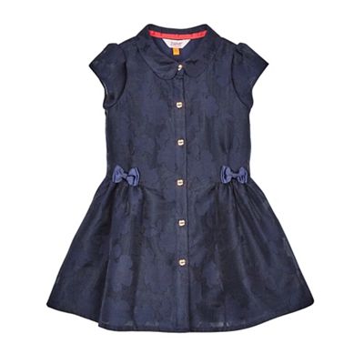 Girls' navy perforated floral dress
